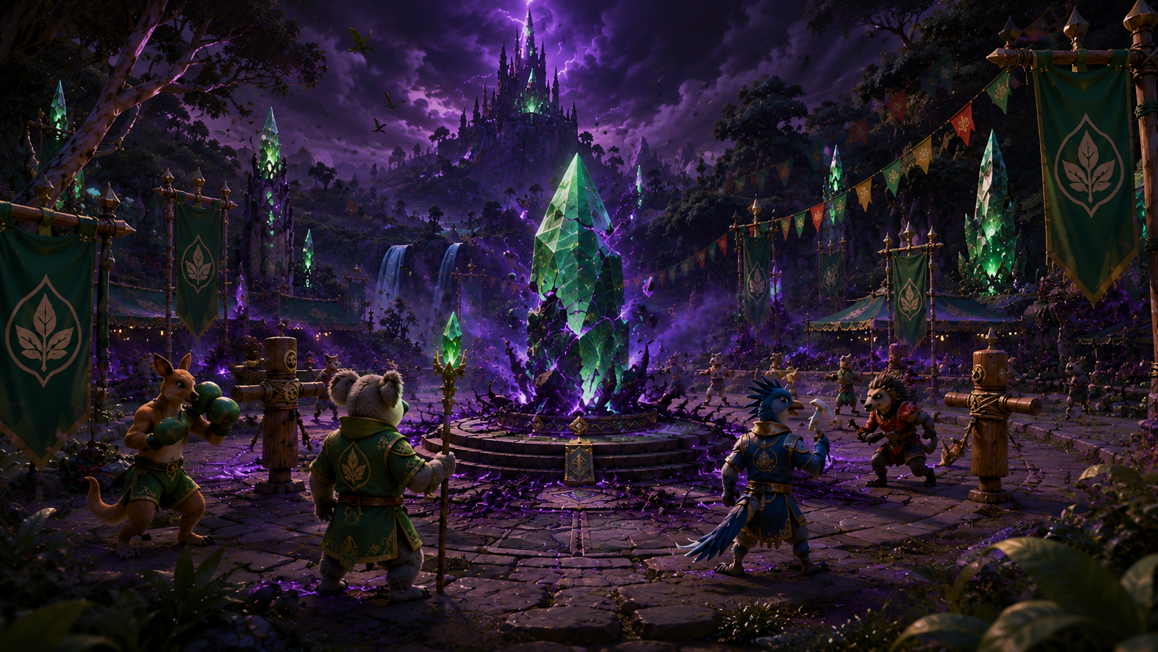 The Blight corrupting the training arena with purple storm energy