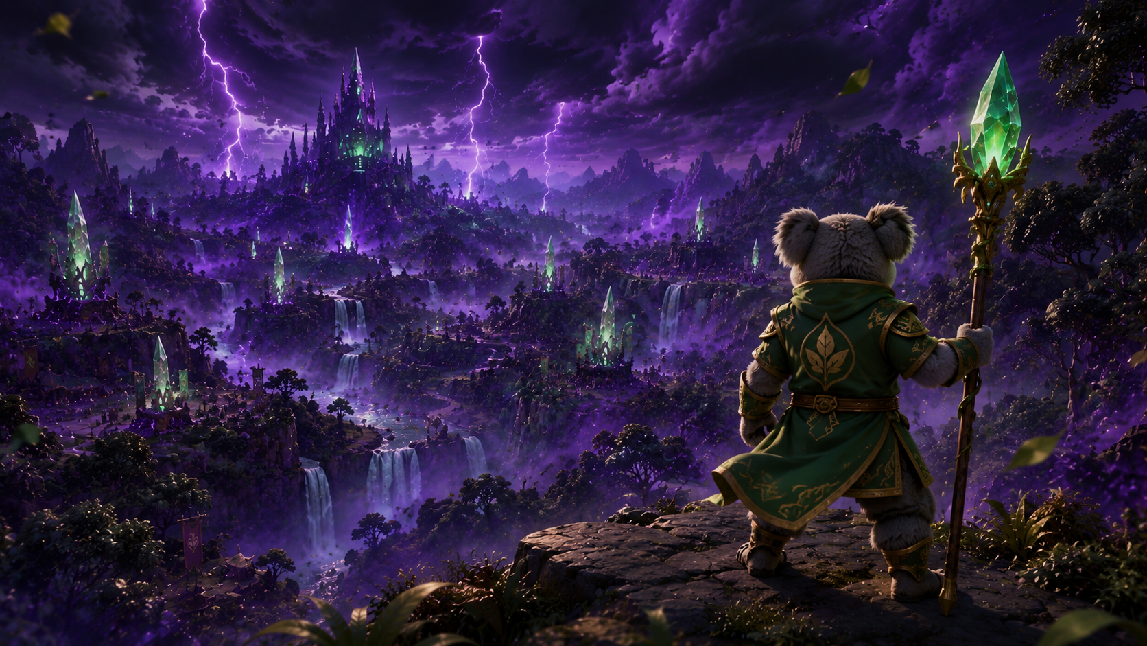 Koda overlooking a corrupted Verdantia landscape