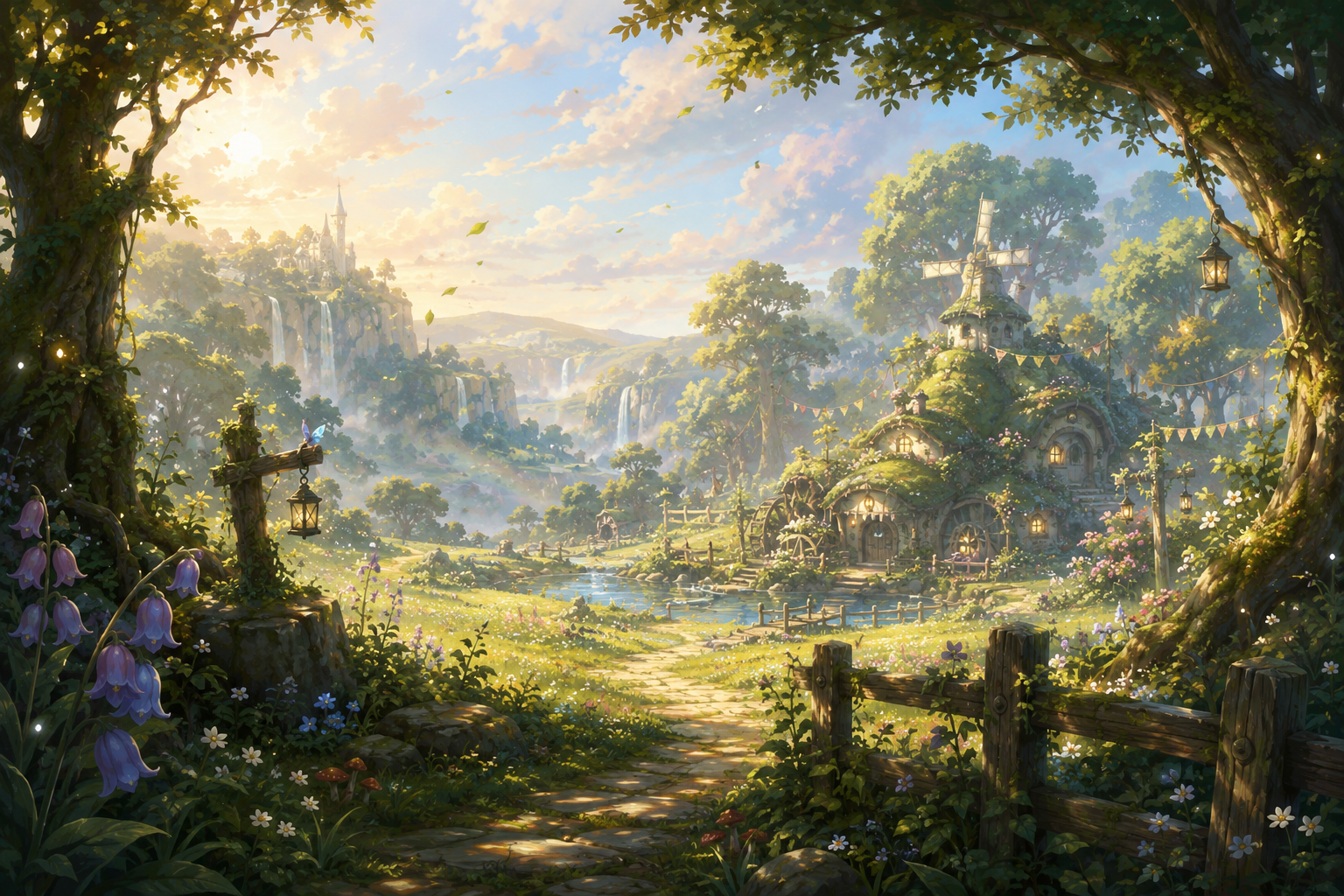 Faefera magical meadow and village concept art