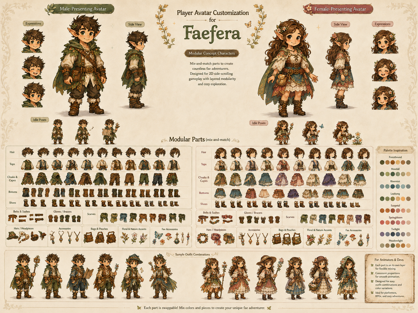 Faefera modular wardrobe and avatar customization concept sheet